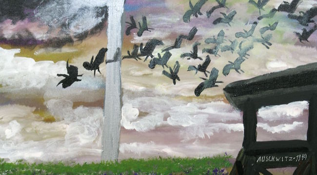 Ceija Stojka, Frauenlager Ravensbrück, 30 avril 1992, acrylique sur carton, 50 x 65 cm - Collection Marcus et Patricia Meier, Vienne