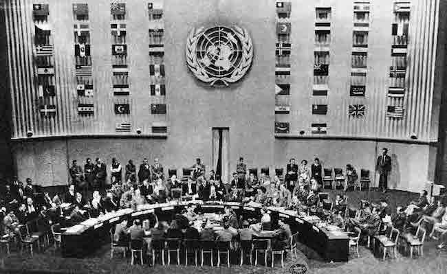 Adoption de la Déclaration universelle des droits de l'homme le 10 décembre 1948 au Palais de Chaillot à Paris. DR